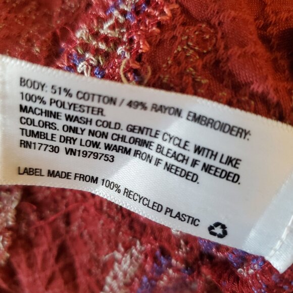 Knox Rose Womens Bohemian Embroidered Mini Dress Maroon Long Sleeve Small - Picture 12 of 12